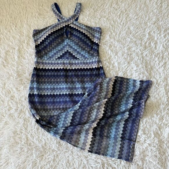 Guess Resortwear Blue Striped Crochet Lace Halter Maxi Dress Size 14 - Picture 7 of 9